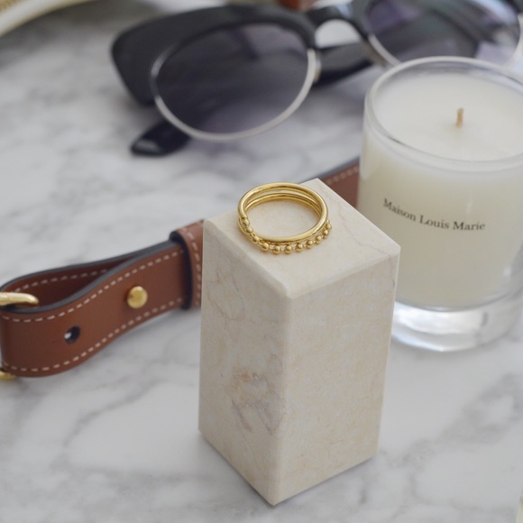 18K Gold Plated Titanium Double Beaded Band Ring - Picture 6 of 8